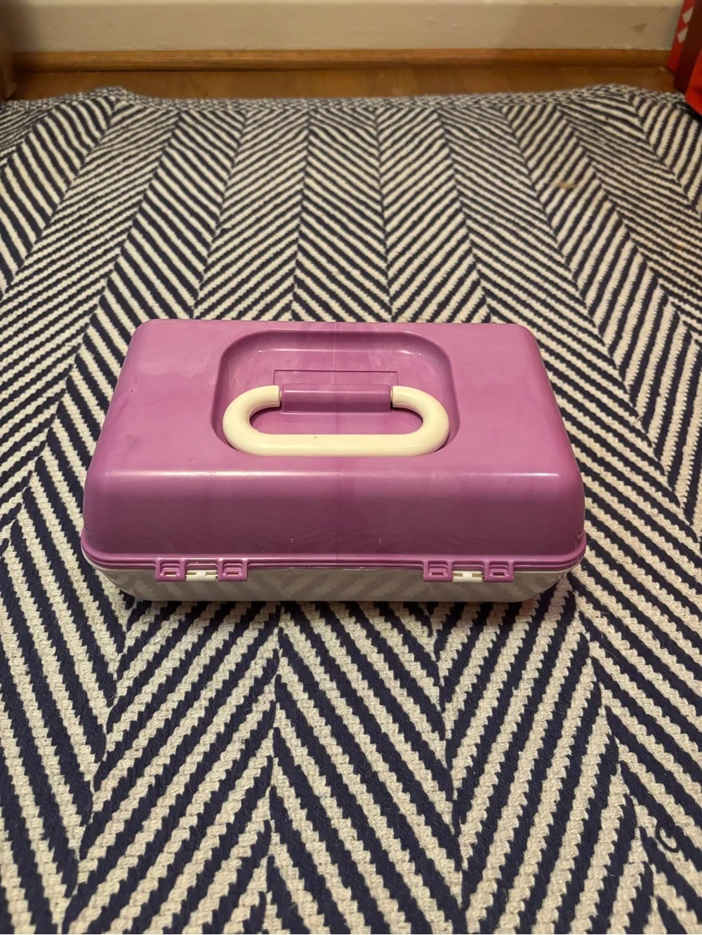 Purple and White Portable Makeup Storage Case with Handle